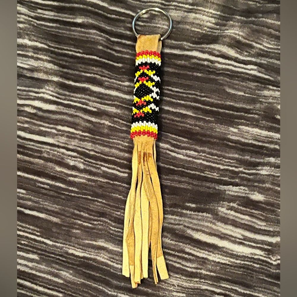 Leather beaded keychain